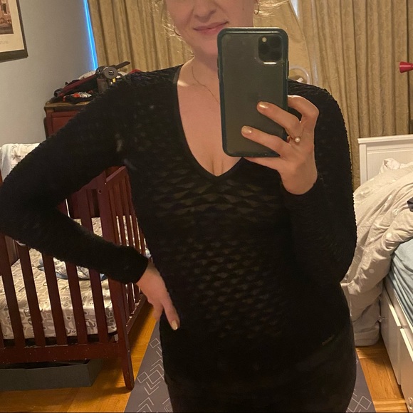 Sheer black top great under a blazer or on its own - Picture 3 of 7